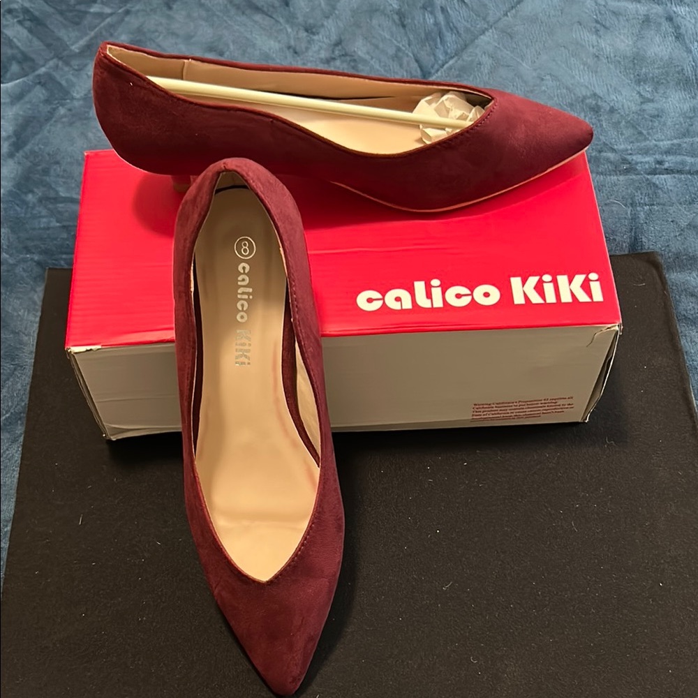 Sophisticated Burgandy Faux Suede Kitten Heels with Pointed Toe- calico KiKi